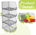 4 Pack XXL Stackable Wire Storage Basket, Extra Large Capacity Pantry Organizer and Storage, Muti-Purpose for Fruit Vegetable Basket & Toy Bin & Snack Organizer