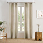 RAIN CITY Beige Sheer Curtains 144 Inches Long with Pinch Pleat,Memory Trained Pleated Drapes Textured Extra Long High Ceiling Tall 12 ft Curtain for Living Room 42 Inch Wide Each Panel Back Tab