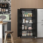 Kitchen Cabinet Storage,60”Metal Pantry Cabinet with Doors and 3 Adjustable Shelves,Food Pantry Cabinets with 2 Gold Handles,Black Tall Storage Cabinet for Livingroom,Pantry,Bathroom,Kitchen