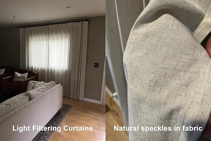 Vision Home Natural Pinch Pleated Semi Sheer Curtains Textured Linen Blended Light Filtering Window Curtains 108 inch for Living Room Bedroom Patio Pinch Pleat Drapes with Hooks 1 Panel 84" Wx108 L