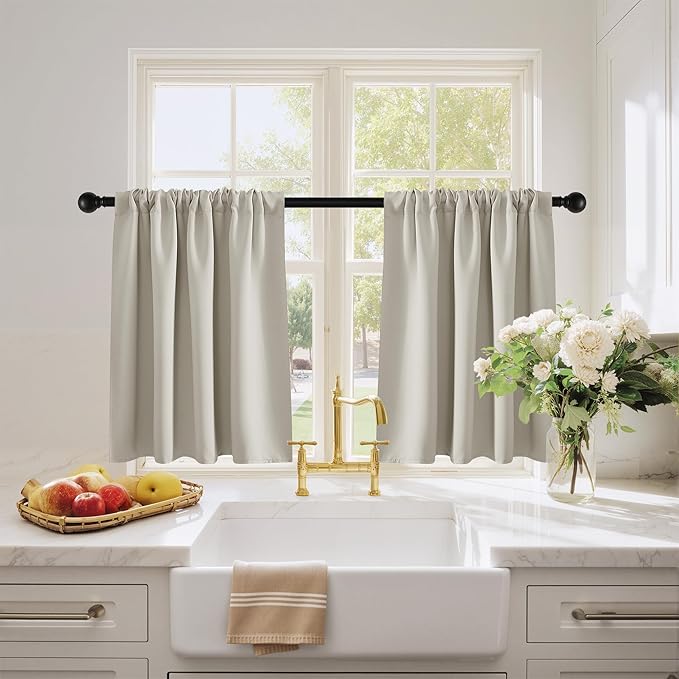 PONY DANCE Cream RV Curtains Blackout, Thermal Insulating Privacy Door Windows Camper Curtains for Kids Nursery RV Bunk Bedroom Windows Bathroom, Width 29 x Length 24, 2 Panels