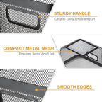 1 Pack Metal Mesh Basket with Hollow Handles Black Wire Storage Bin for Organizing Stackable Metal Fine Mesh Basket for Pantry Bathroom Kitchen Cabinets Shelves (Medium)