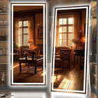 Hasipu Full Length Mirror with Lights, 71" x 24" LED Lighted Floor Standing, Full Body Dressing Hanging Mounted Mirror, Dimmable, Tempered Glass, Safe to Use, Square White