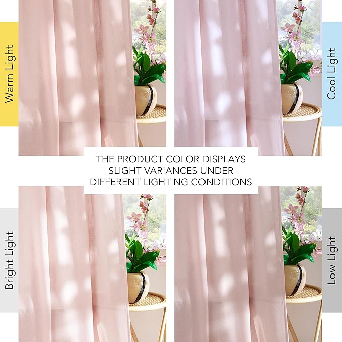 NICETOWN Thick Linen Blend Light Pink Sheer Curtains for Girls Room, Pleat Tape Semi Sheer Privacy Added with Light Filtering Window Treatments for Bedroom/Living Room, W52 x L95, 2 Panels