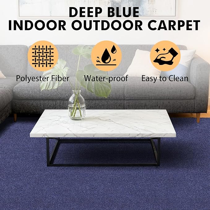 Marine Carpet,5 FT x 25 FT Deep Blue Indoor Outdoor Carpet 0.2" Thick Boat Carpet with Water-Proof TPE Backing, Non-Slide Outdoor Marine Carpet Roll for Home, Patio, Porch, Deck