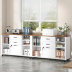Semoic 3 Drawer Wood Lateral File Cabinet with Lock, Rolling Mobile Filing Cabinet with Open Storage Shelves, Printer Stand Office Storage Cabinet for Home Office Fits Files Legal/A4 Size, White