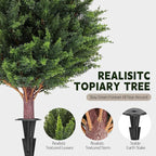 LadyRosian Artificial Cypress Topiary Tree, 25 Inch 2 Set Outdoor Faux Cypress Bush Plants,Indoor Ball Trees with Ground Spike, Fake Potted for Home Front Porch Decor Outside Garden