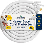 PROTECTO Heavy Duty Dog & Cat Cord Protector 10ft Long Sleeve, Easy-to-Use 1/2 in Cord Cover for Pet, Odorless White Color, No Chew Solution for Power, Audio & Video Wire Tubing, Fits 6-8 Cables