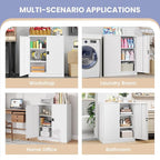 Metal Storage Cabinet，Garage Storage Cabinet with 2 Lockable Doors and 2 Adjustable Shelves, 36'' Steel Tool Cabinet for Garage, Office, Home, School(White)
