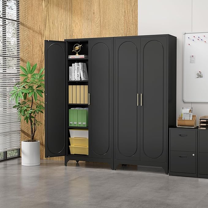 Kitchen Pantry Cabinet,75 Inch Black Metal Storage Cabinet with Door and Adjustable, Tall Pantry Cabinets for Kitchen Storage,Cupboard for Living Room,Dining Room and Bathroom