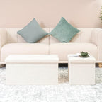 B FSOBEIIALEO Small Storage Ottoman Cube Sherpa Ottomans Foot Rest, Foldable Boucle Ottoman Bench, Faux Teddy Fur, Cream White 30"x15"x15"