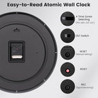 Geevon 16 Inch Atomic Wall Clock - Self-Setting Analog Clock with Automatic Time Sync - Battery Operated for Home Office School - Black Frame