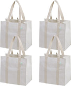 VENO 4 Pack Reusable Grocery Bags, Heavy-Duty Shopping Bags with Handles, Bags for Shopping Cart with Hard Bottom to Stand Upright, Foldable, Multi-Purpose, Sustainable (Beige, 4 Pack)