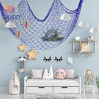 ZUEXT Dark Blue Decorative Fishing Net 80x40 Inch, 2PCS Picture Fish Net, Mermaid Net Cotton Fishnet Wall Hanging Decor for Hawaiian Nautical Beach Party, Fishnet Photo Display Sea Themed FishNet