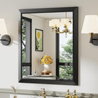 28x32 Inch Black Bathroom Mirror for Wall, Thick Metal Framed Rectangle Mirrors for Over Sink, Bedroom, Living Room, Entryway, Anti-Rust, HD Tempered Glass