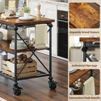 Homieasy Kitchen Island Cart with Wheels, 3-Tier Wood and Metal Rolling Kitchen Island Table with Pipe Legs, Storage Shelves & Lockable Casters for Kitchen Dining Room, Rustic Brown