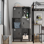 Aobabo 16" W 3 Door Metal Storage Locker with Lock, 66" H Steel Locker with Name Card Holder and Metal Hook for School, Home, Office, Playroom, Assembly Required, Black