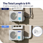 Della 3" 9 Ft Mini Split Line Set Cover with Flexible Duct, Decorative PVC Lineset Cover Kit, Paintable for Mini Split Air Conditioner, HAVC & Heat Pumps Systems Tubing Cover, White