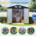Breezz 8X6FT Outdoor Steel Storage Shed with Frame Floor,Clear Window, Lockable Doors, Weather-Resistant Metal Tool Shed for Garden, Backyard, Patio, and Utility Storage Brown