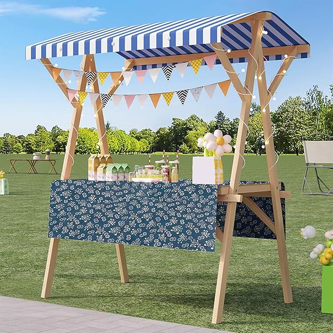 Outdoor Vendor Cart, Portable Cart with Canopy, Movable Stall Display Stand, Foldable Vending Stand Kiosk Display Trolley with Canopy, for Market, Street Food, Events(Blue 3,150cm/59in)