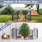 Full Metal Free Standing Dog Gate with Door for Indoor Outdoor,192'' Extra Wide 32'' Tall Dog Gates for Doorways,Large Openings,Decks,Freestanding Portable Pet Fence(8 Panels,Black)