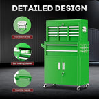 Bonusall 8 Drawer Rolling Tool Chest and Cabinet Combo,Heavy-Duty Metal Garage Tool Chest with Wheels and 2 Doors,2-in-1 Top Box and Roller Cabinet Combo for Garage, Workshop, Warehouse-Green