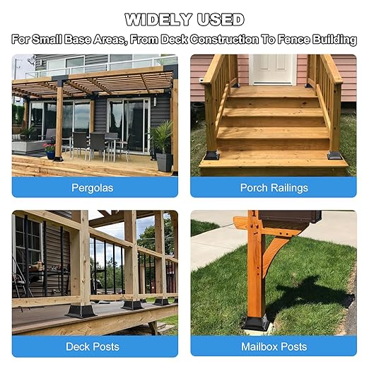 4x4 Post Base 3Pcs-Inner Size 3.6x3.6-Heavy Duty Metal Post Brackets-Deck Post Anchors-Solid Steel-Powder Coated-Wood Post Holder for Porch Handrail Railing Pergola Fence Pavilion-Support Deck Base