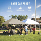 CROWN SHADES 8x8 Pop Up Canopy - Beach Tent with One Push Setup - Easy Outdoor Sun Shade for Events, Parties, Camping - Gazebo with STO-N-Go Cover Bag, Silver Coated Top, Beige