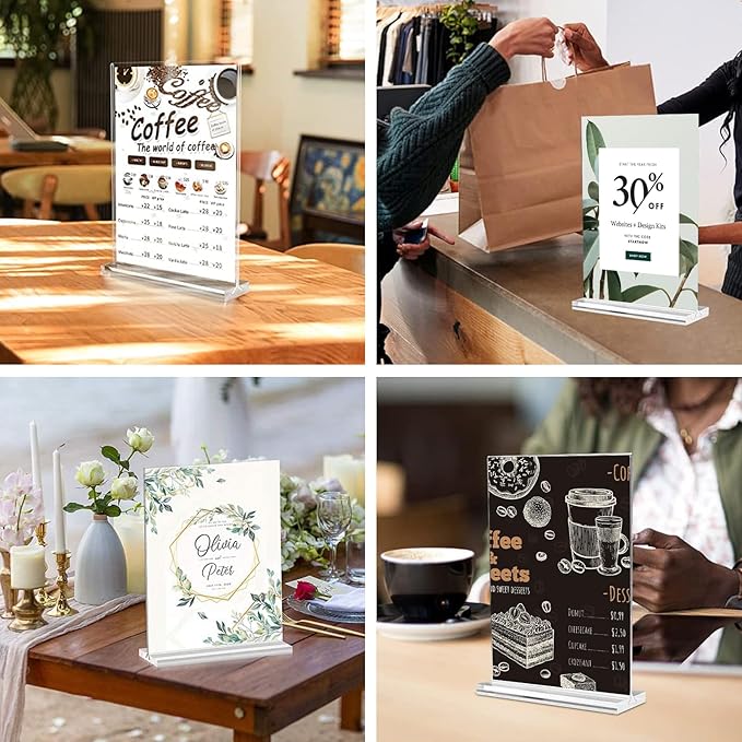 8.5x11 Acrylic Sign Holder 3 Pack Vertical Clear Table Menu Signs Holder,
