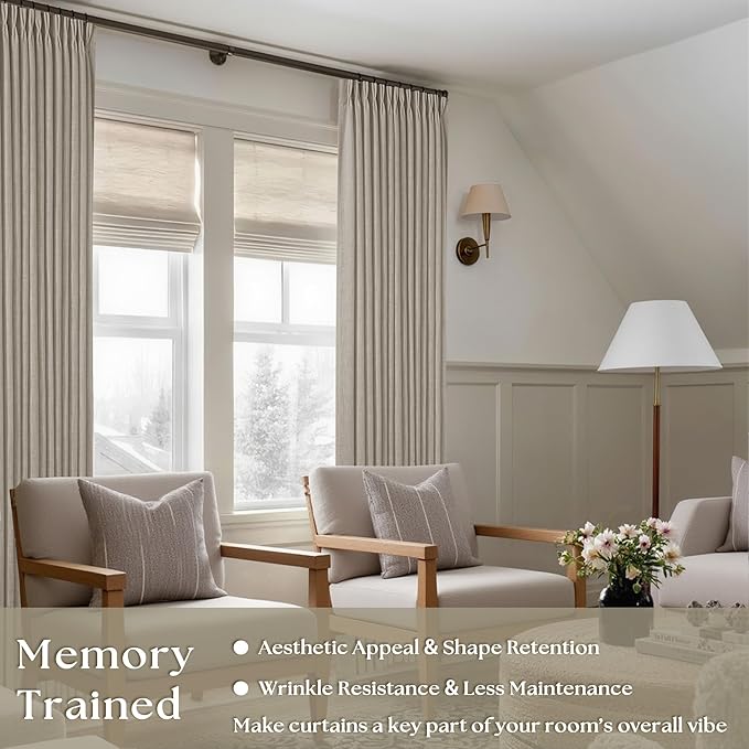 Extra Wide Taupe Linen Curtain 96 Inches Long 70 Inch Wide for Living Dining Room Pinch Pleated Drapes for Patio Sliding Glass Door Hooks Rings Sheer Privacy Curtain 72x96 1 Panel Burlywood Birch