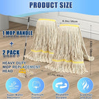 2 Pack 20ozCommercial Mop Heavy Duty Industril Cotton Mop, Cotton Commerical Industrial Grade Mop Replacements Heads for Home,mops for Floor Cleaning Heavy Duty,with 63'' Stainless Steel Mop Handle