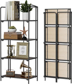 Crofy No Assembly Folding Bookshelf for Living Room, 4 Tier Black Collapsible Book Shelf for Home Office, Portable Bookcase Storage Organizer