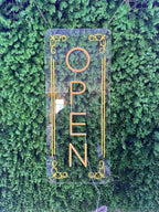Vertical LED Open Signs for business – Super Bright - UV Printing Pattern, Remote Included - Large Size 20x50'' - Neon Open Sign for Café, Bar, Shop & Business Sign (Orange Yellow)