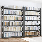 HCHQHS 6 Tier Bookshelf, Adjustable Industrial Bookcase, Vertical Tall Book Shelf, Wood and Black Metal Open Bookshelves for Home Office, Living Room, Bedroom