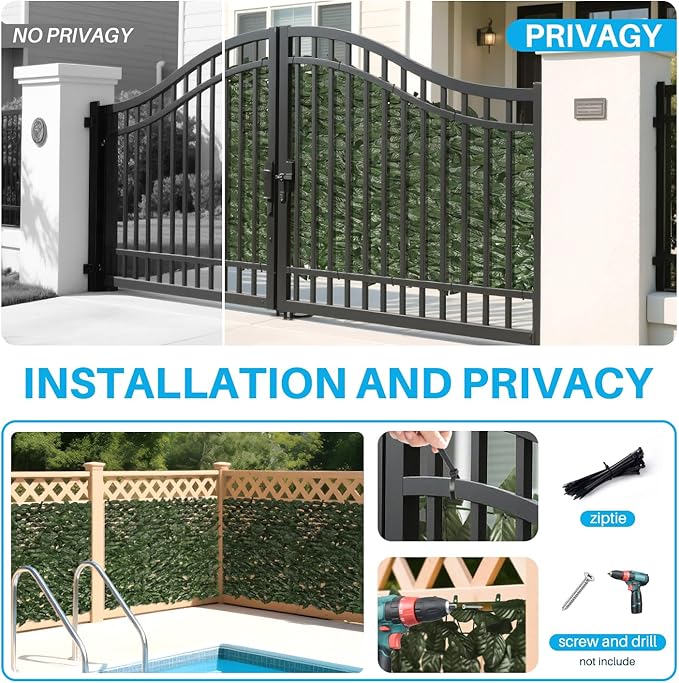 Patio Paradise 6'x8'-8Pc Faux Ivy Fence Privacy Screen Artificial Greenery Wall Backdrop,Fake Grass Wall Panels for Outside Apartment Balcony,Vine Leaf Decor for Outdoor Patio Chain Link