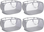 4 Pack Collapsible Laundry Baskets, Foldable Laundry Basket with Pocket, Durable Pop Up Hampers, Reinforced Handles Dirty Clothes Hamper for Laundry, Bedroom, Bathroom, Dorm, Travel or Camping Grey