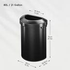 EKO Urban 21 Gallon Semi-Round Open Top Waste Bin, Stainless Steel Half Round Commercial Trash Can for Indoor and Outdoor, Extra Large Garbage Bin for Home, Office, Restaurant, 80L, Matte Black