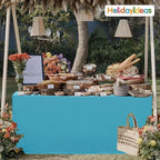 HolidayIdeas Fitted Tablecloths for 8 Foot Rectangle Table, Wrinkle Resistant Washable Table Cover 30x96 Inch for Vendor Booth Display, Banquet, Trade Show, Teal, 4 Pcs