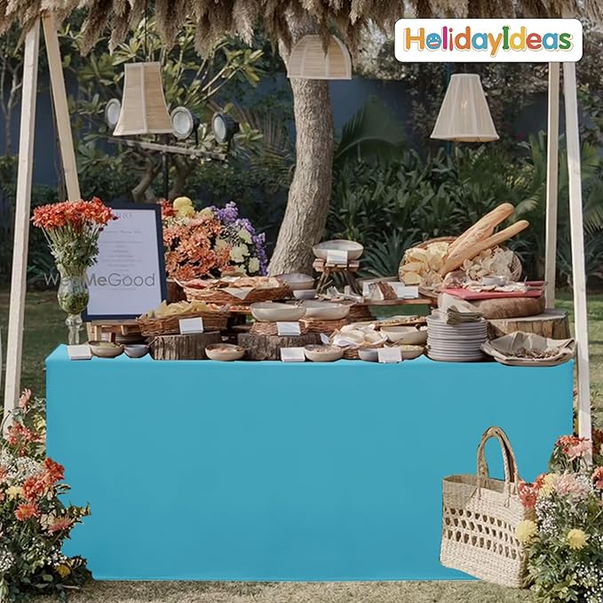 HolidayIdeas Fitted Tablecloths for 4 Foot Rectangle Table, Wrinkle Resistant Washable Table Cover 24x48 Inch for Vendor Booth Display, Banquet, Trade Show, Teal, 4 Pcs