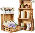 5 Pack Decorative Wood Crates for Display 5 Sizes Rustic Nesting Wooden Crates Vintage Storage Container Boxes with Handles Handmade Decorative Baskets Bin for Farmhouse (Classic Color)