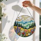 8-Inch Stained Glass Ornament, Stained Glass Window Hanging, Window Hanging Decor Suncatcher, Mountain Wildflower Ornament | Christmas, Mother’s Day, Birthday | Nature Art Gift, Gifts for Mom, Grandma