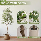 2 Pack Artificial Olive Tree 7FT, Tall Faux Olive Trees with White Pot for Indoor Outdoor, Realistic Potted Plant Natural Wood Trunk, Leaves and Fruits for Home Office Decor (2, 7FT)