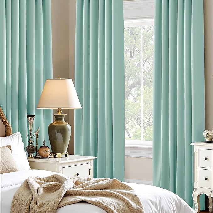 Pony DACNE Aqua Blue Blackout Curtains for Bedroom 72 inch Long, Lights Blocking Rod Pocket Design Thermal Insulated Privacy Curtains Draperies for Guest Room Playroom, W 42 x L 72 inch, 2 Panels