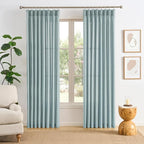 Light Blue Linen Pinch Pleat Curtains 100 Inches Long 50 Wide Per Panel Pleated Semi Sheer Textured Drapes Hooks Back Tab Coastal Modern Light Filtering Curtain 2 Panels Set