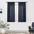 XTMYI Navy Blue Short Length Curtains for Windows,Linen Sheer Cutains for Bedroom Kitchen,45 Inch Long