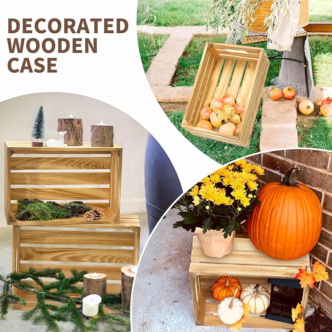 Wooden Crates for Display 6 Pack Large Rustic Nesting Wooden Basket with Handle, Decorative Farmhouse Wood Crate for Storage and Container, 6 Size Wood Basket Decor Boxes