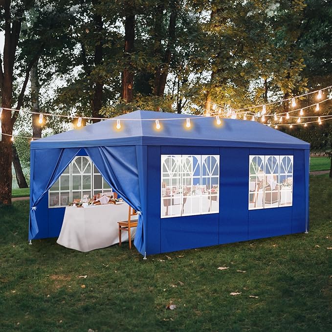 10x20 FT Party Tent, Outdoor Wedding Tents for Parties, Canopy Event Tent with 6 Removable Sidewalls, Waterproof Gazebo Shelter for Birthday Parties, Weddings, BBQs & Events (10X20FT-6Sides Blue)