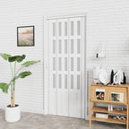 37-48 x 80in Accordion Doors Interior Folding Door, White PVC Accordion Door with 4 Frosted Acrylic Glass with Upgraded Roller & Handle & Complete Hardware, for Closet Bathroom Doorways