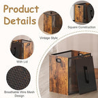 Office Garbage Can With Lid - Iron and Wood Combination Bedroom Garbage Can, Retro Industrial Style Trash Can with Handle, Rectangular Design Wastebasket for Home Office, 4.5 Gallon (Patent Pending)