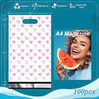 JinRuiKJ Poly Mailers with Handle 10x13 Inch 100 Pcs, Easy to Carry Packaging Bags for Small Business, Thank You Shipping Bags with Self Adhesive Strip, Tearproof and Waterproof - Pink heart